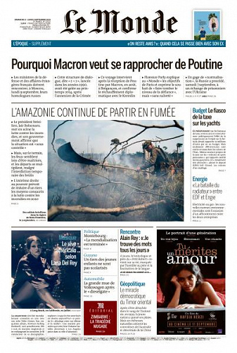 Le Monde du Dimanche 8 et Lundi 9 Septembre 2019