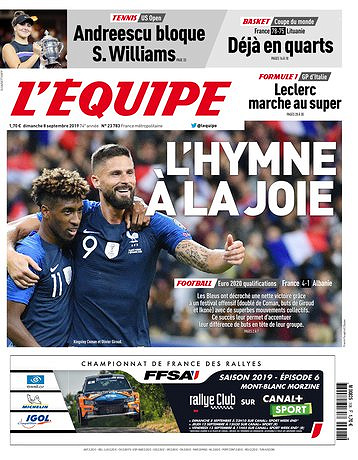 L’equipe du Dimanche 8 Septembre 2019