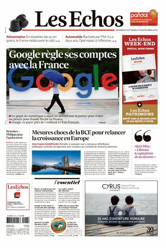 Les Echos du Vendredi 13 et Samedi 14 Septembre 2019