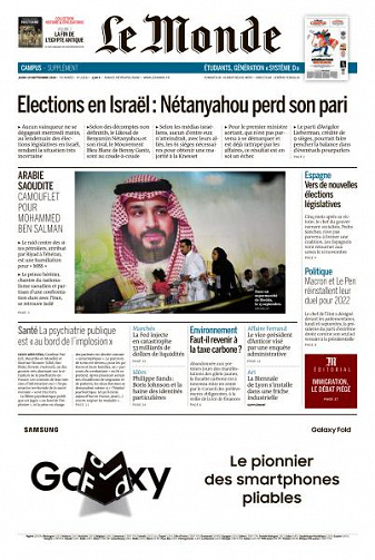 Le Monde du Jeudi 19 Septembre 2019