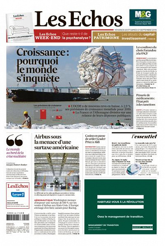Les Echos du Vendredi 20 et Samedi 21 Septembre 2019