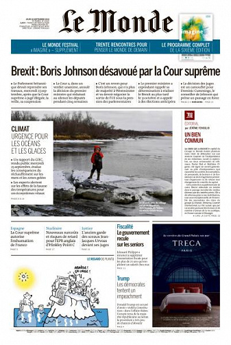 Le Monde du Jeudi 26 Septembre 2019