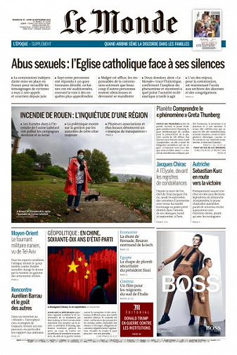 Le Monde du Dimanche 29 et Lundi 30 Septembre 2019