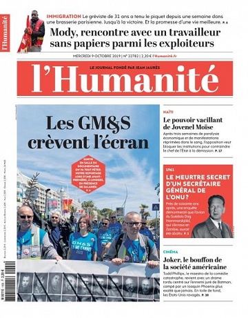 L’Humanite du Mercredi 9 Octobre 2019