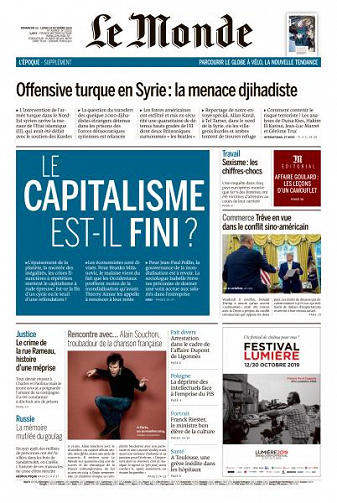Le Monde du Dimanche 13 et Lundi 14 Octobre 2019