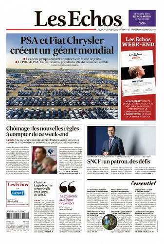 Les Echos du Jeudi 31 Octobre et 2 Samedi Novembre 2019