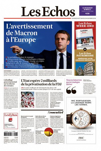 Les Echos du Vendredi 8 et Samedi 9 Novembre 2019
