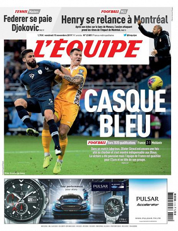 L’equipe du Vendredi 15 Novembre 2019