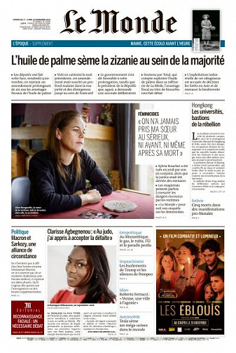 Le Monde du Dimanche 17 et Lundi 18 Novembre 2019