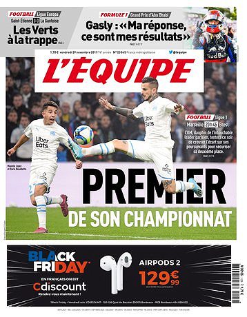 L’equipe du Vendredi 29 Novembre 2019