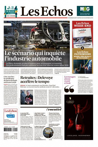 Les Echos du Vendredi 29 et Samedi 30 Novembre 2019