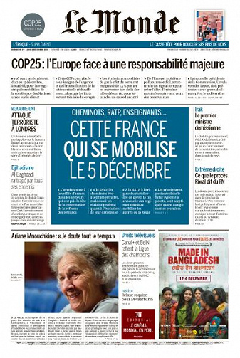Le Monde du Dimanche 1er et Lundi 2 Décembre 2019