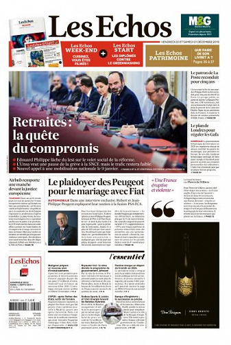 Les Echos du Vendredi 20 et Samedi 21 Décembre 2019