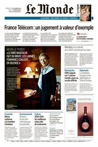 Le Monde du Dimanche 22 et Lundi 23 Décembre 2019