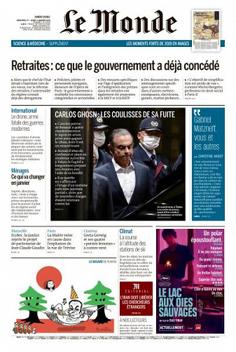 Le Monde du Mercredi 1er et Jeudi 2 Janvier 2020