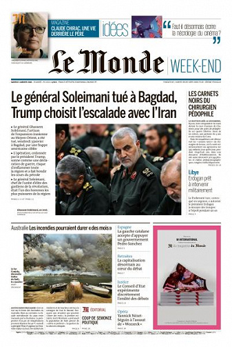 Le Monde du Samedi 4 Janvier 2020