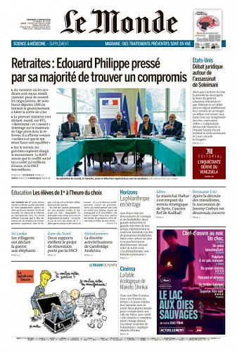 Le Monde du Mercredi 8 Janvier 2020