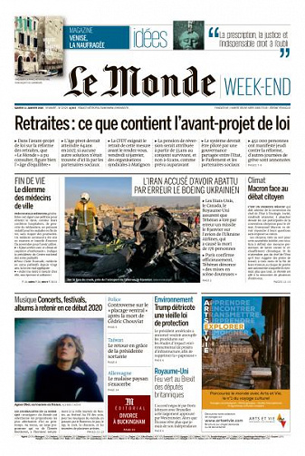 Le Monde du Samedi 11 Janvier 2020