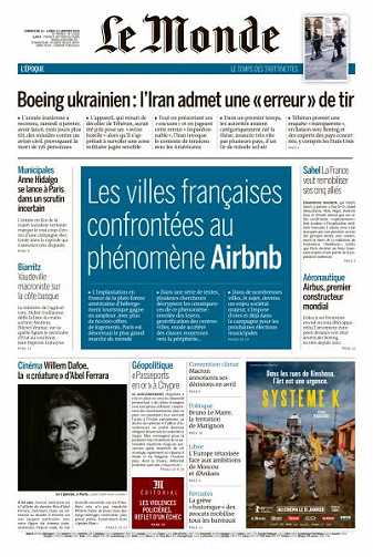Le Monde du Dimanche 12 et Lundi 13 Janvier 2020