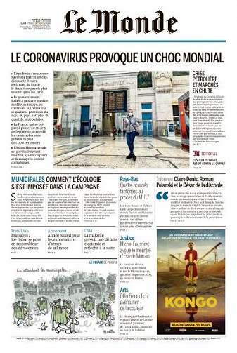 Le Monde du Mardi 10 Mars 2020