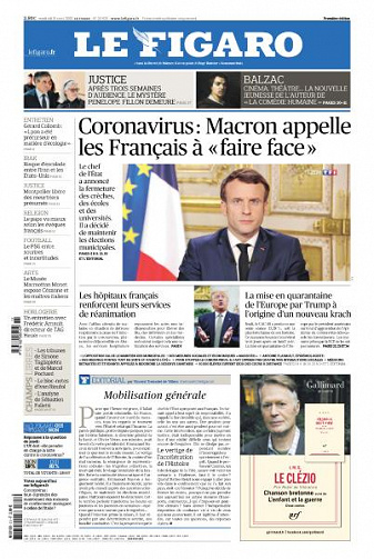 Le Figaro du Vendredi 13 Mars 2020