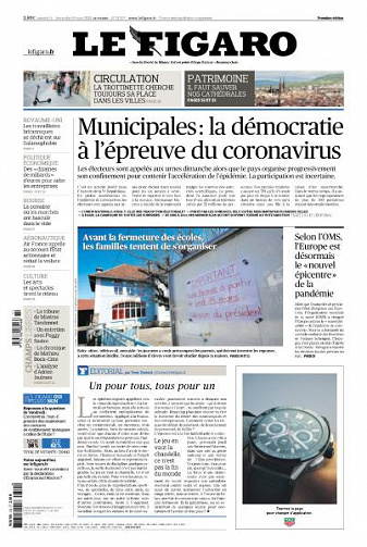 Le Figaro du Samedi 14 et Dimanche 15 Mars 2020
