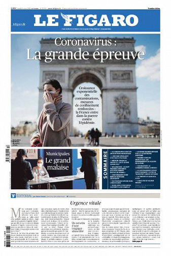 Le Figaro du Lundi 16 Mars 2020