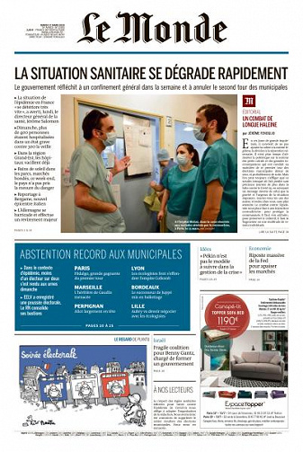 Le Monde du Mardi 17 Mars 2020