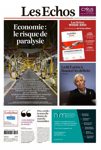Les Echos du Vendredi 20 et Samedi 21 Mars 2020