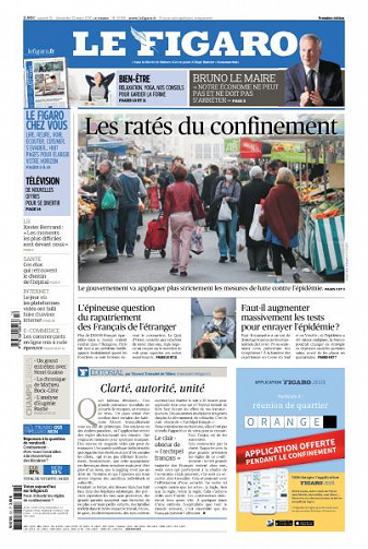 Le Figaro du Samedi 21 et Dimanche 22 Mars 2020