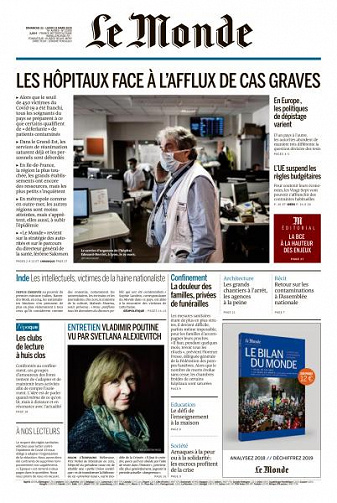 Le Monde du Dimanche 22 et Lundi 23 Mars 2020