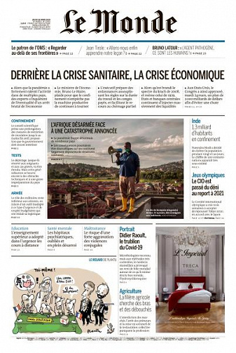 Le Monde du Jeudi 26 Mars 2020