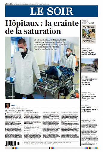 Le Soir - Vendredi 27 Mars 2020