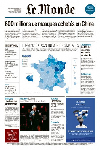 Le Monde du Dimanche 29 et Lundi 30 Mars 2020