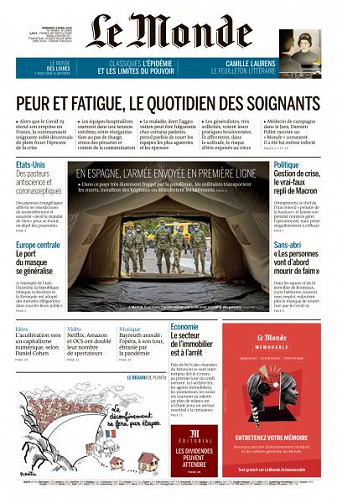 Le Monde du Vendredi 3 Avril 2020