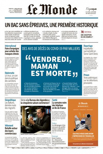 Le Monde du Dimanche 5 et Lundi 6 Avril 2020