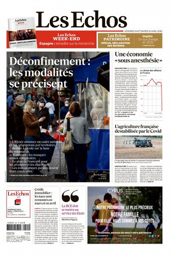 Les Echos du Vendredi 24 et Samedi 25 Avril 2020