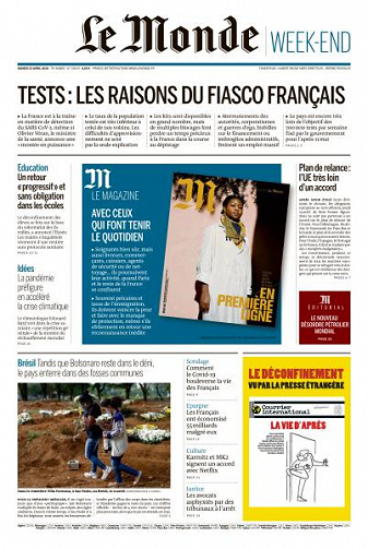 Le Monde du Samedi 25 Avril 2020