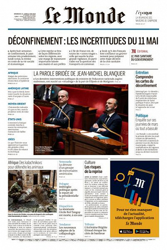Le Monde du Dimanche 10 et Lundi 11 Mai 2020