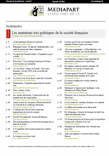 MEDIAPART du Samedi 16 Mai 2020
