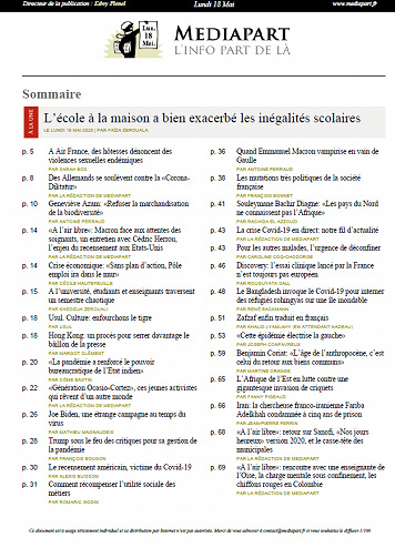 MEDIAPART du Lundi 18 Mai 2020