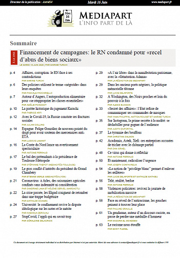 MEDIAPART du Mardi 16 Juin 2020