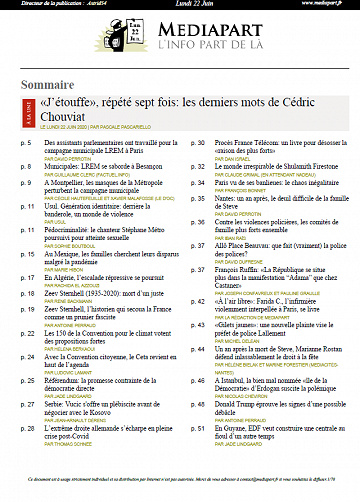 MEDIAPART du Lundi 22 Juin 2020