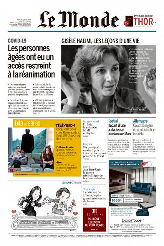 Le Monde du Jeudi 30 Juillet 2020