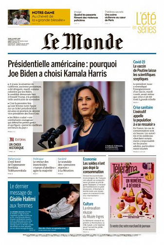 Le Monde du Jeudi 13 Août 2020