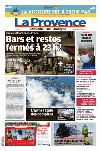 La Provence ( 3 éditions) du mercredi 26 aout 2020