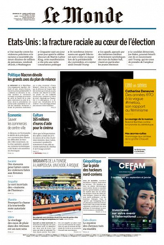 Le Monde du Dimanche 30 et Lundi 31 Août 2020