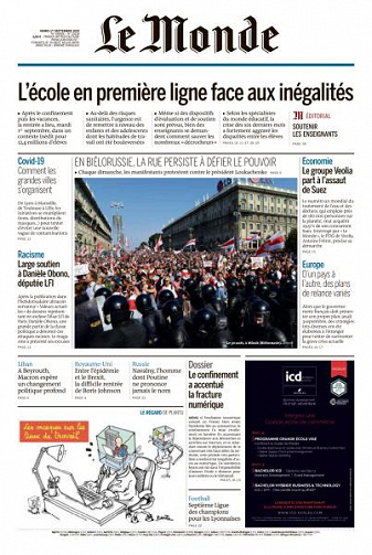Le Monde du Mardi 1er Septembre 2020