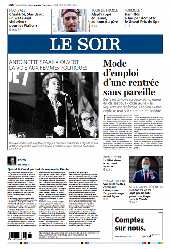Le Soir Edition Bruxelles - Lundi 31 août 2020