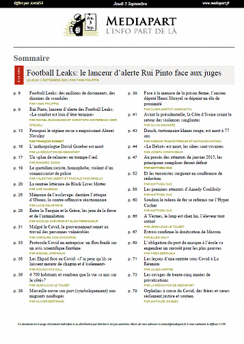 MEDIAPART - Jeudi 3 Septembre 2020